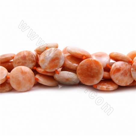 Rouleaux de perles de calcite naturelle orange, rond plat, diamètre 30mm,trou 1.2mm, 15~16"/rangée