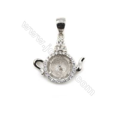 Micro pave 925 sterling silver platinum plated pendant, 17x17mm, x 5 pcs, tray 8mm, needle 0.4mm