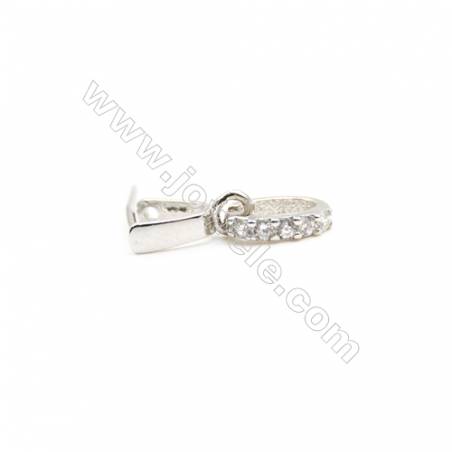 925 Sterling Silver Ring Pinch Bail  Rhodium  3x12mm  Pin 0.62mm  Cubic Zirconia Micro Pave
