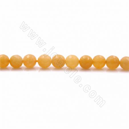 Grânulos Jade Amarelo Natural, Redondo Facetado, Diâmetro6mm, Orifício 0.9mm, Comprimento 15~16"/pç