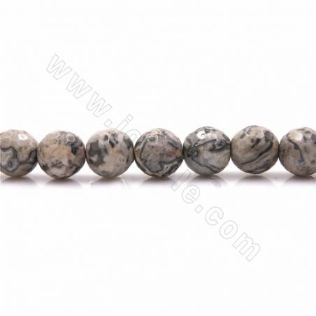 Natural Grey Picture Jasper Beads Stränge, rund (facettiert), Durchmesser 6 mm, Loch 1mm, 15 ~ 16 "/ Strang