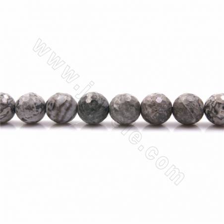 Natural Gray Picture Jasper Beads Strand Faceted Round Diameter 10mm Hole 1.2mm 15~16"/Strand
