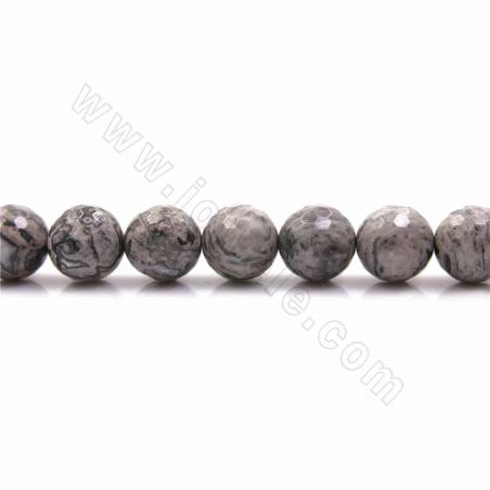 Natural Gray Picture Jasper Beads Strand Faceted Round Diameter 11mm Hole 1.2mm 15~16"/Strand