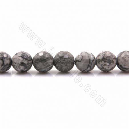 Fili di perline di diaspro grigio naturale, rotonde (sfaccettate), diametro14mm, foro 1,2 mm, 15~16"/filare