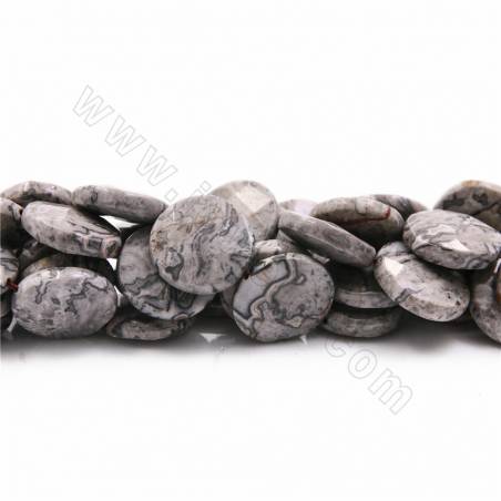 Image de jaspe gris rond plat facette sur fil  Taille 10-25mm trou 1.2mm 15~16"/fil