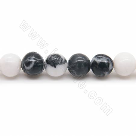 Perles de jaspe zébré noir et blanc naturel, diamètre rond 6mm, trou 1.2 mm 15''-16''/cordeau