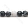 Perles de jaspe zébré noir et blanc naturel, diamètre rond 8mm, trou 1.2 mm 15''-16''/cordeau