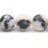 Perles de jaspe zébré noir et blanc naturel, diamètre rond 12mm, trou 1.2 mm 15''-16''/cordeau