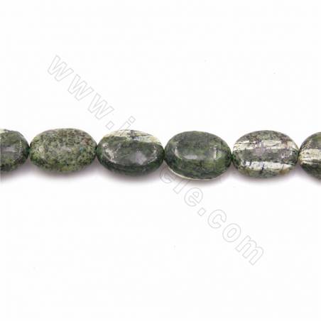 綠銀線石串珠 扁蛋形 尺寸12x15毫米 孔徑1.2毫米 長度39-40厘米/條