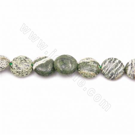 Natürliche grüne Zebra Jaspis Perlen Stränge, flache Runde, Größe 12mm, Loch1.2mm, 15 ~ 16 "/ Strang