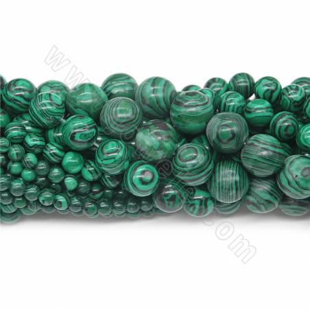 Perles de Malachite de Synthèse Ronde Diamètre 6mm Trou 1.2mm 15''-16''/coton