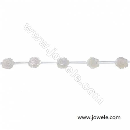 White mother-of-pearl rose-shaped  12mm strand beads  hole diameter 0.7mm 15 beads /strand