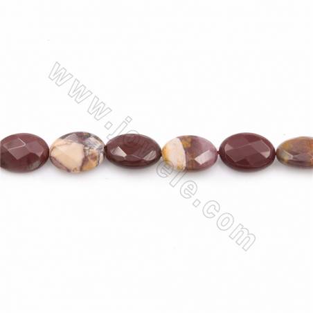 Fili di perline di mookaite naturale, ovale piatto (sfaccettato), dimensioni 10x14 mm, foro 1 mm, lunghezza 15~16"/filare