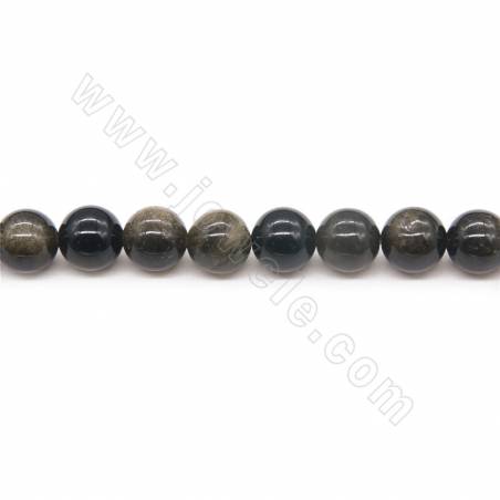 Perles Obsidienne doré ronde sur fil  Taille 12mm trou 1.2mm 15~16"/fil