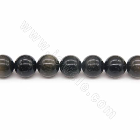 Perles Obsidienne doré ronde sur fil  Taille 14mm trou1.2mm 15~16"/fil