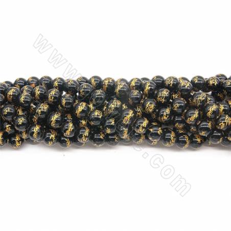 Perles Obsidienne or ronde sur fil Taille 8-12mm trou 1-1.5mm 15~16"/fil
