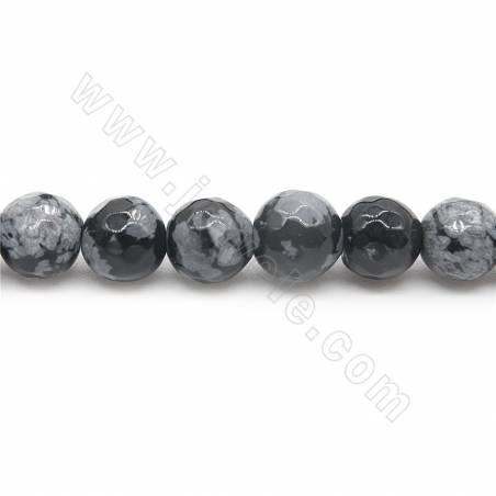 Grânulos Obsidiana de floco de neve Natural, Redondo Facatado, Diâmetro 6mm, Orifício 1.2 mm,  Comprimento 15~16"/pç.