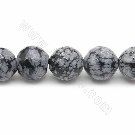 Grânulos Obsidiana de floco de neve Natural, Redondo Facatado, Diâmetro 10mm, Orifício 1.2 mm,  Comprimento 15~16"/pç.