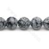天然雪の結晶黒曜石ビーズ ストランド ファセット ラウンド 10 mm 穴 1.2 mm 15''-16''/strand