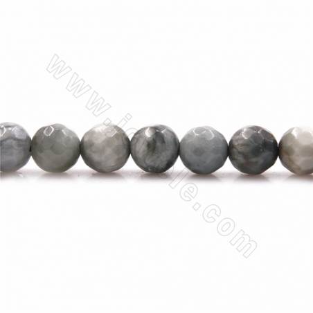 Perles en pierre naturelle œil de lynx, rondes (facettes), taille 8mm, trou 1mm, 15~16"/cordeau