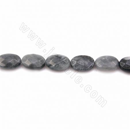 Fili di perle di pietra naturale occhio di aquila, ovale piatto (sfaccettato), dimensioni 10x14mm,15~16"/filo