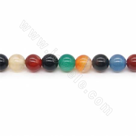 Perles Agate multicolore chauffé ronde sur fil  Taille 8mm trou 1mm 15~16"/fil