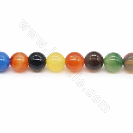 Perles Agate multicolore chauffé ronde sur fil  Taille 12mm trou 1.2mm 15~16"/fil