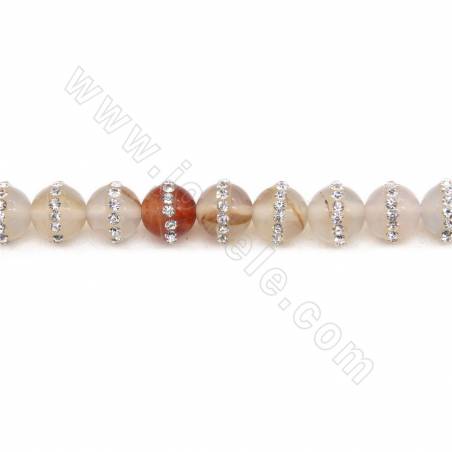 Ágata Flor con diamante Redondo 10mm 39-40cm/tira