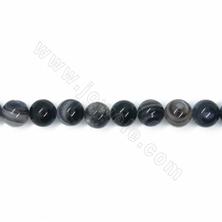 Perles d'agate naturelle noire à œil de ciel en collier rond diamètre 8mm trou 1 mm 15~16"/cordeau