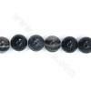 Perles d'agate naturelle noire à œil de ciel en collier rond diamètre 12mm trou 1 mm 15~16"/cordeau