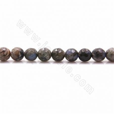 Natürliche graue Opalperlen Stränge, facettiert rund, Größe 6mm, Loch 1mm, 15 ~ 16 "/ Strang