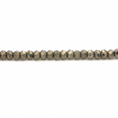 Natürliche Pyritperlen, facettierte Abakusform, Größe 2 x 4 mm, Loch 0,6 mm, 39–40 cm/Starnd