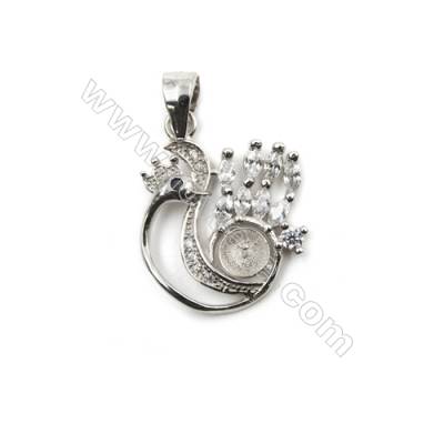 Genuine silver 925 platinum plated pendant findings, 16x17mm, x 5 pcs, tray 4mm, needle 0.4mm