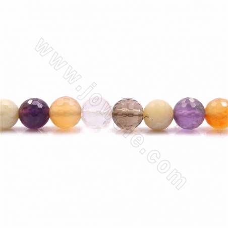 Натуральные многоцветные кварцевые бусины, круглые (граненые), размер 8мм, отверстие 1мм, 15~16" / нить