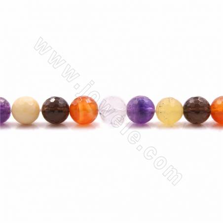 Rouleaux de perles de quartz naturel multicolore, rondes (facettes), taille10mm, trou 1.2mm, 15~16"/rangée