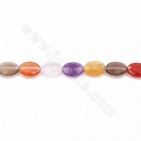Fili di perle di quarzo naturale multicolore, ovale piatto (sfaccettato), dimensioni 10x14mm, foro1 mm 15~16"/filo