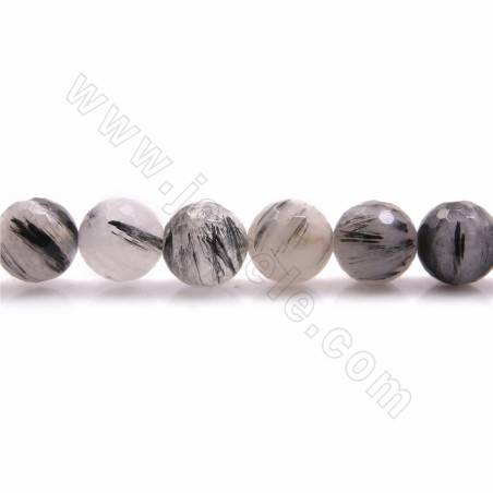 Fili di perle di quarzo rutilato nero naturale, rotondo sfaccettato, dimensioni 8 mm, foro 1mm, 15~16"/filo
