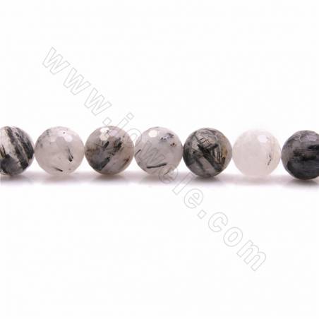 Natürliche schwarze Rutilquarzperlen Stränge, facettiert rund, Größe 12mm, Loch 1,2 mm, 15 ~ 16 "/ Strang