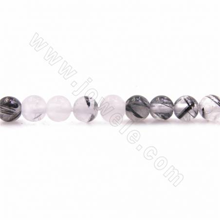 Perles de quartz rutile noir naturel, rond, diamètre 4mm, trou 0.8mm, 15~16"/cordeau
