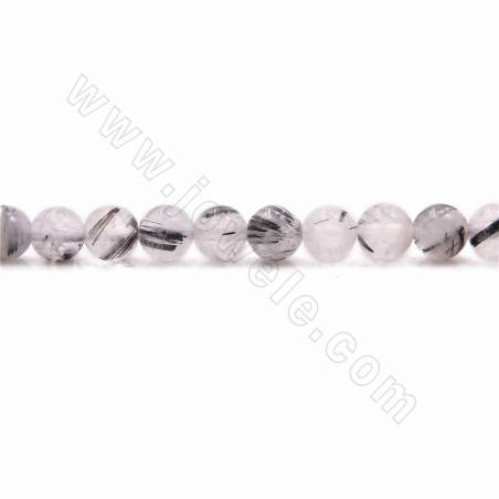 Perles de quartz rutile noir naturel, rond, diamètre 6mm, trou 1mm, 15~16"/cordeau