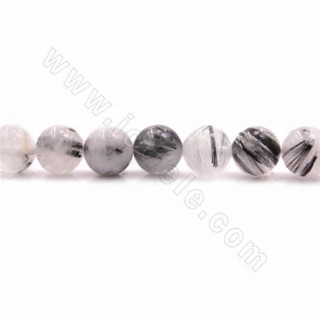 Perles de quartz rutile noir naturel, rond, diamètre 8mm, trou 1mm, 15~16"/cordeau