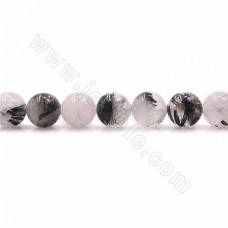 Perles de quartz rutile noir naturel, rond, diamètre 10mm, trou 1.2mm, 15~16"/cordeau