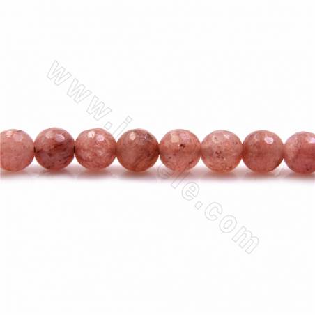 Fili di perle di quarzo fragola naturale, rotondo sfaccettato, diametro 6mm, foro 1mm, 15~16"/filare