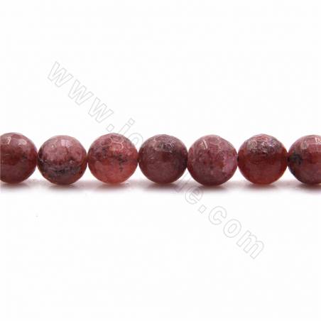Natürliche Erdbeerquarzperlen Stränge, facettiert rund, Durchmesser 8 mm, Loch 1mm, 15 ~ 16 "/ Strang