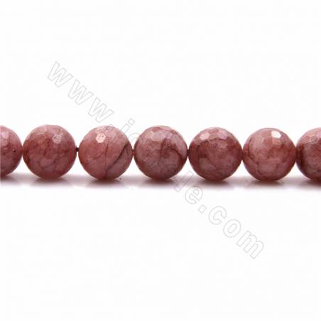 Natürliche Erdbeerquarzperlen Stränge, facettiert rund, Durchmesser 14mm, Loch1,5 mm, 15 ~ 16 "/ Strang