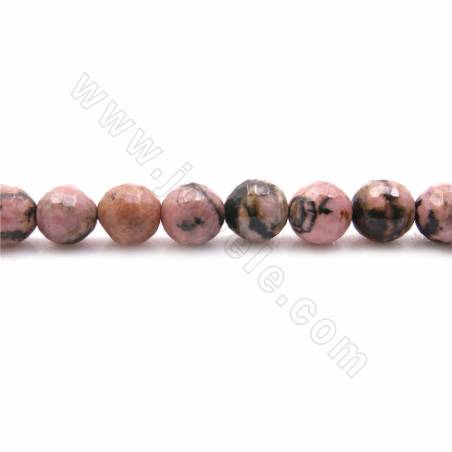 Fili di perline di rodocrosite naturale a strisce nere, rotonde sfaccettate, dimensioni 8mm, foro 1 mm, 15~16"/filo