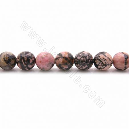 Rouleaux de perles en rhodochrosite naturelle à rayures noires, facettes rondes, taille 10mm, trou 1.2mm, 15~16"/ruban