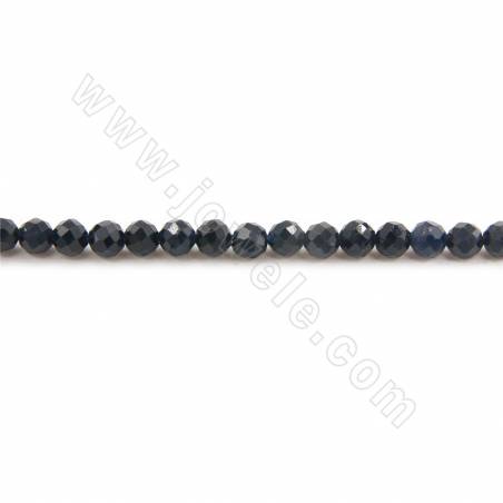 Natural Sapphire Beads Strand Faceted Round Diameter 3mm Hole  0.3mm Length 39~40cm/Strand