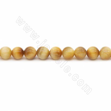Collier de perles en oeil de tigre d'or naturel Diamètre rond 8mm Trou 1.2mm 15''-16''/coton