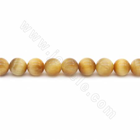 Collier de perles en oeil de tigre d'or naturel Diamètre rond 10mm Trou 1.2mm 15''-16''/coton